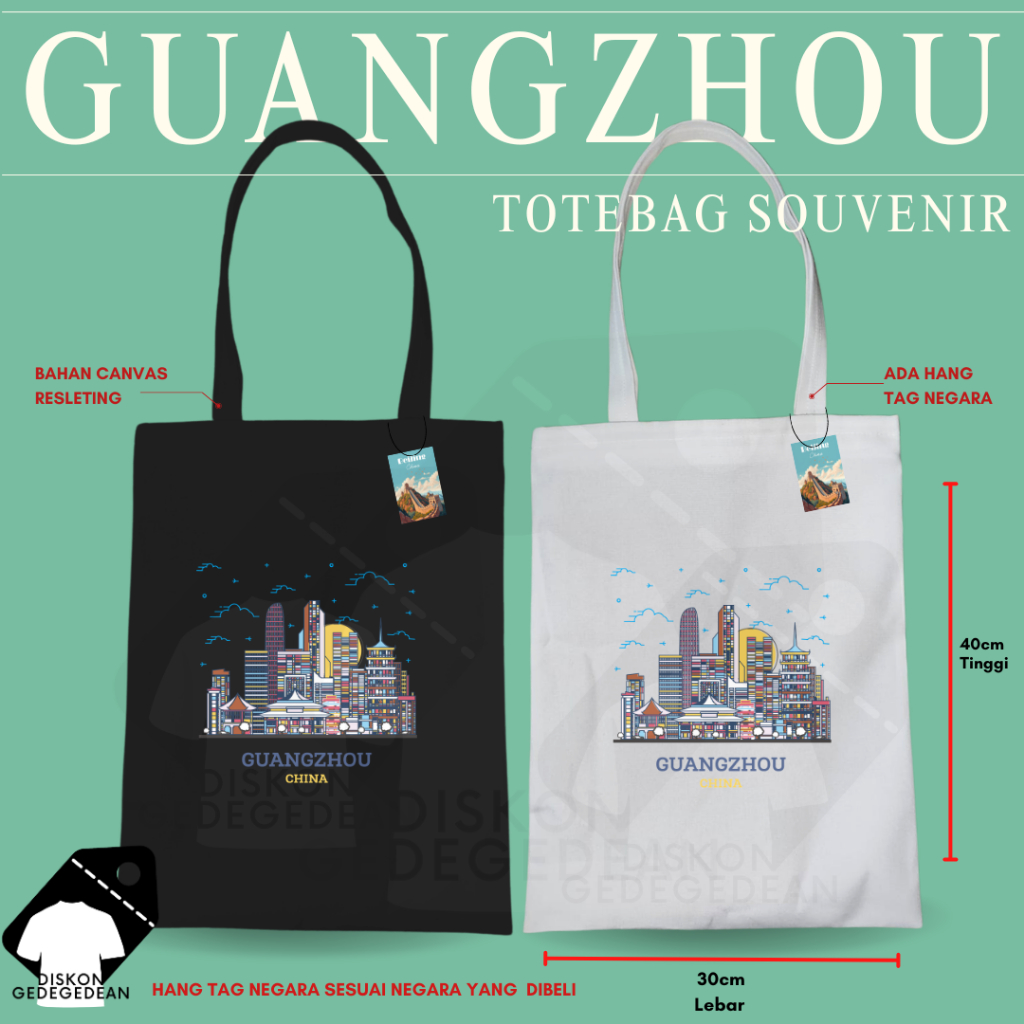 Diskongedegedean Totebag Guangzhou Souvenir Tas Oleh Oleh China Kanvas Resleting