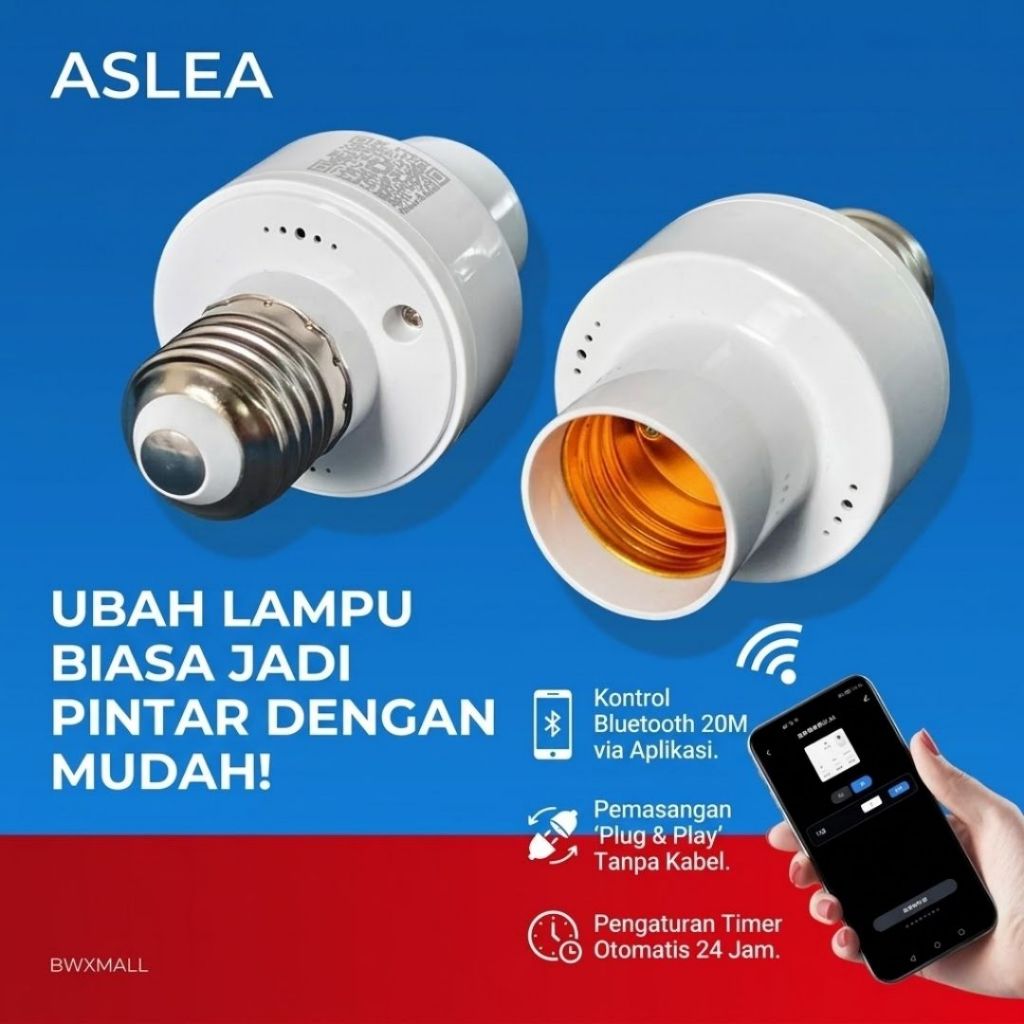 Adaptor Lampu Smart Bluetooth E27 ASLEA App Control Timer Otomatis Rumah Pintar