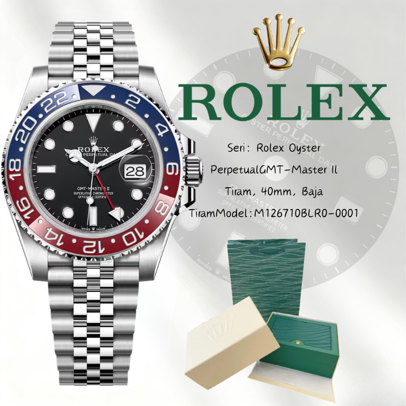 (100% Rolex Asli)Original Jam tangan Rolex GMT Master II m126710blro-0001 Automatic 18CT Teflon mate