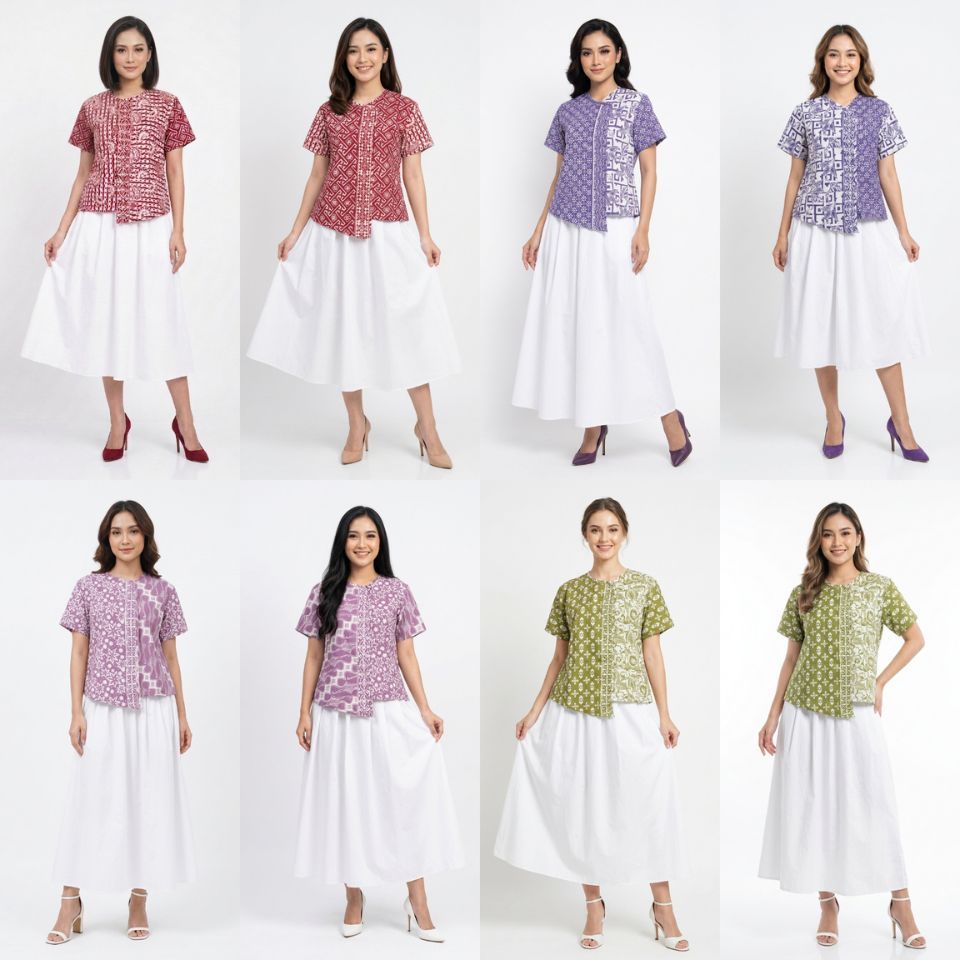 BATIK PUSPITA AYU - AMEENA Atasan Blouse Lengan Pendek Katun Baju Kerja Top Batik Modern