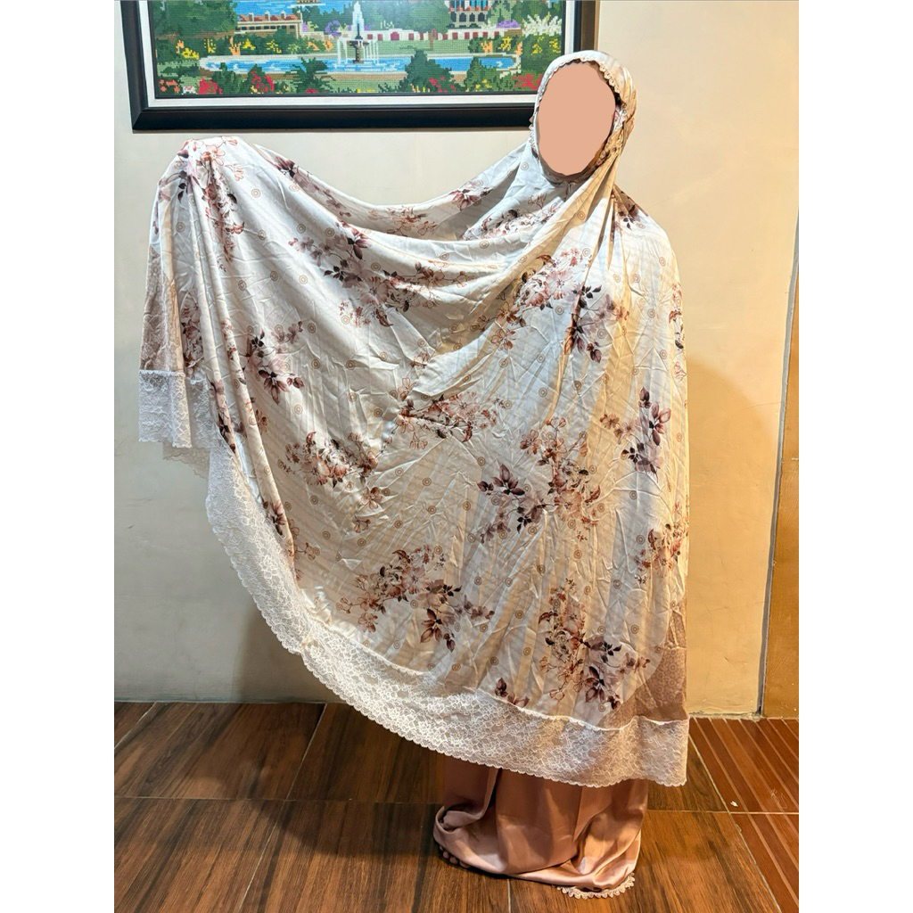 mukena zipper armani silk sutra jumbo bunga renda