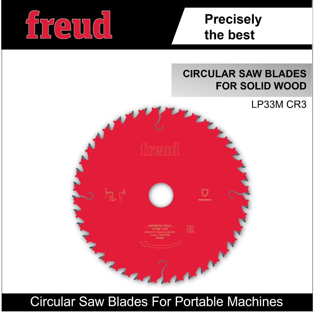 Freud Circular SawBlade, Mata Gergaji Freud 7", 182mm x 25,4mm, 40T untuk Kayu