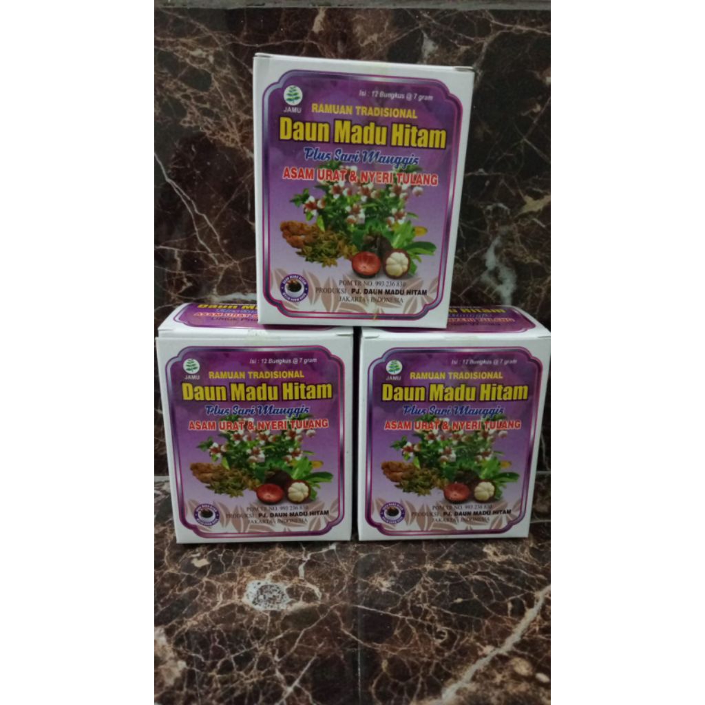 Serbuk Daun Madu Hitam Sari Manggis per Box isi 12 sachet