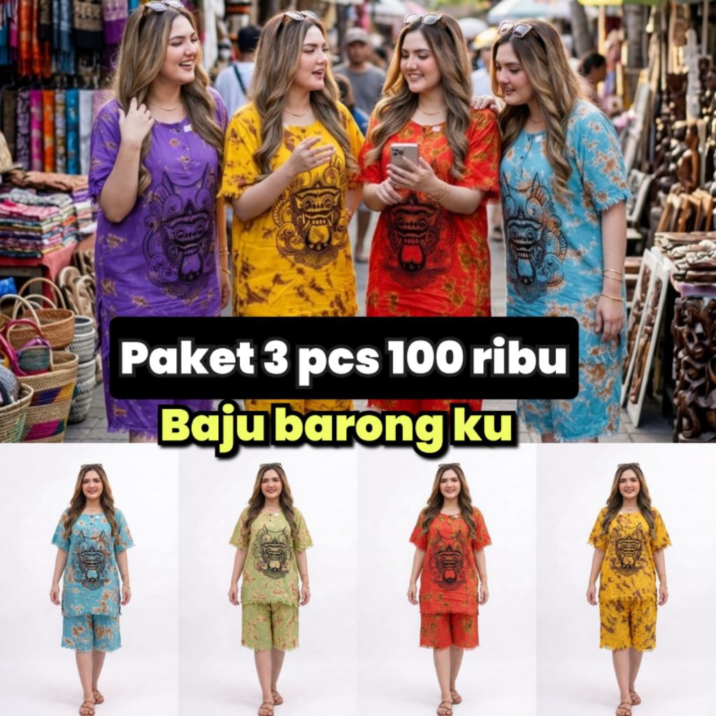 tebus Murah Paket 3 pcs Setelan Baju Barong Bali Dewasa Setelan Baju Bali Bahan Rayon Adem Baju Baro