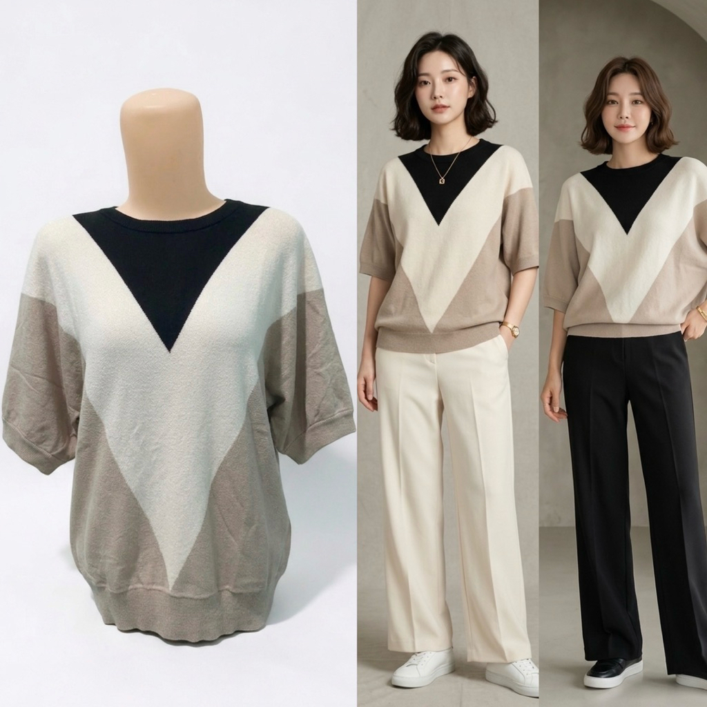 Baju Rajut Import Premium – Atasan Knit Batwing Kombinasi 3 Warna Elegan