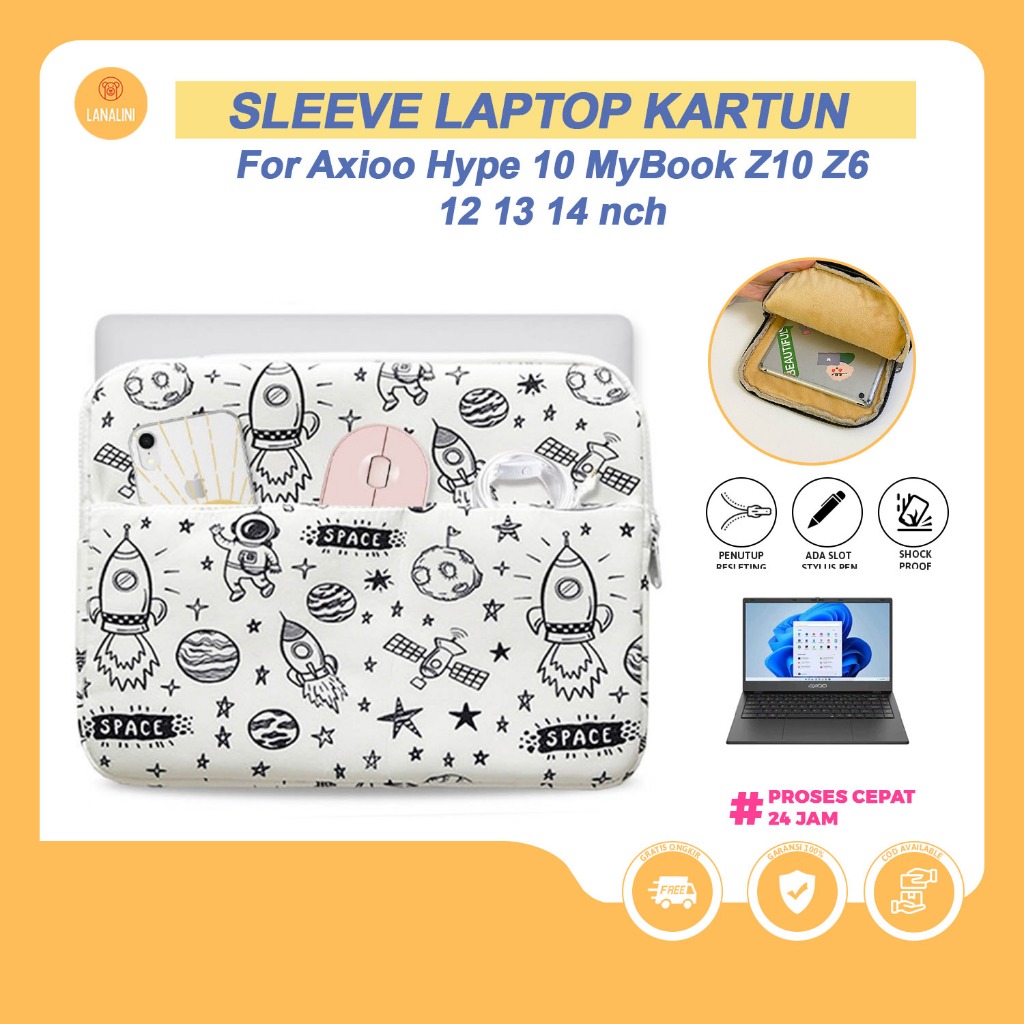 Tas Sleeve Laptop Axioo Hype 1 3 MyBook Z10 Pongo 14 13 12 Inch Motif Astronot Full Print Pelindung 