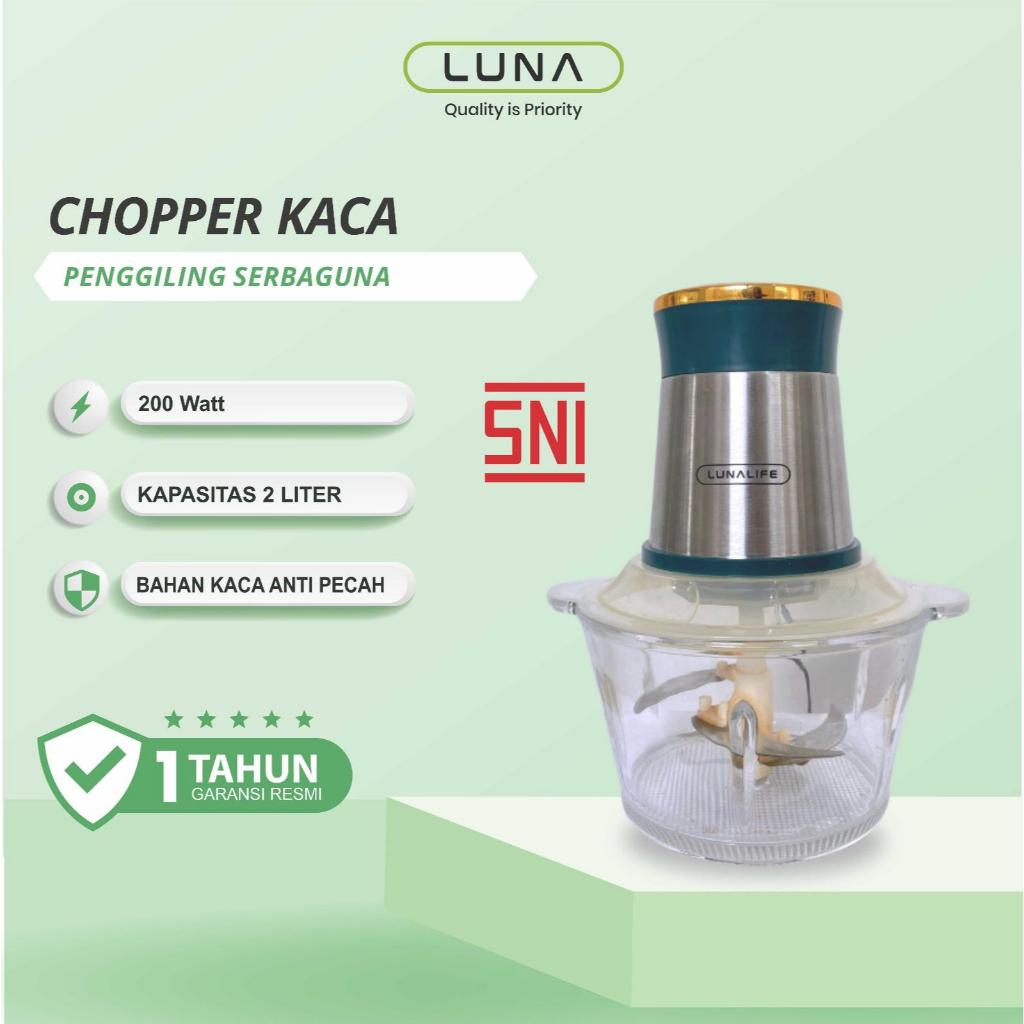 [Special Live] LUNALIFE Food Chopper FP02B Chopper Kaca 2L Food Processor 300W Multifungsi Penggilin