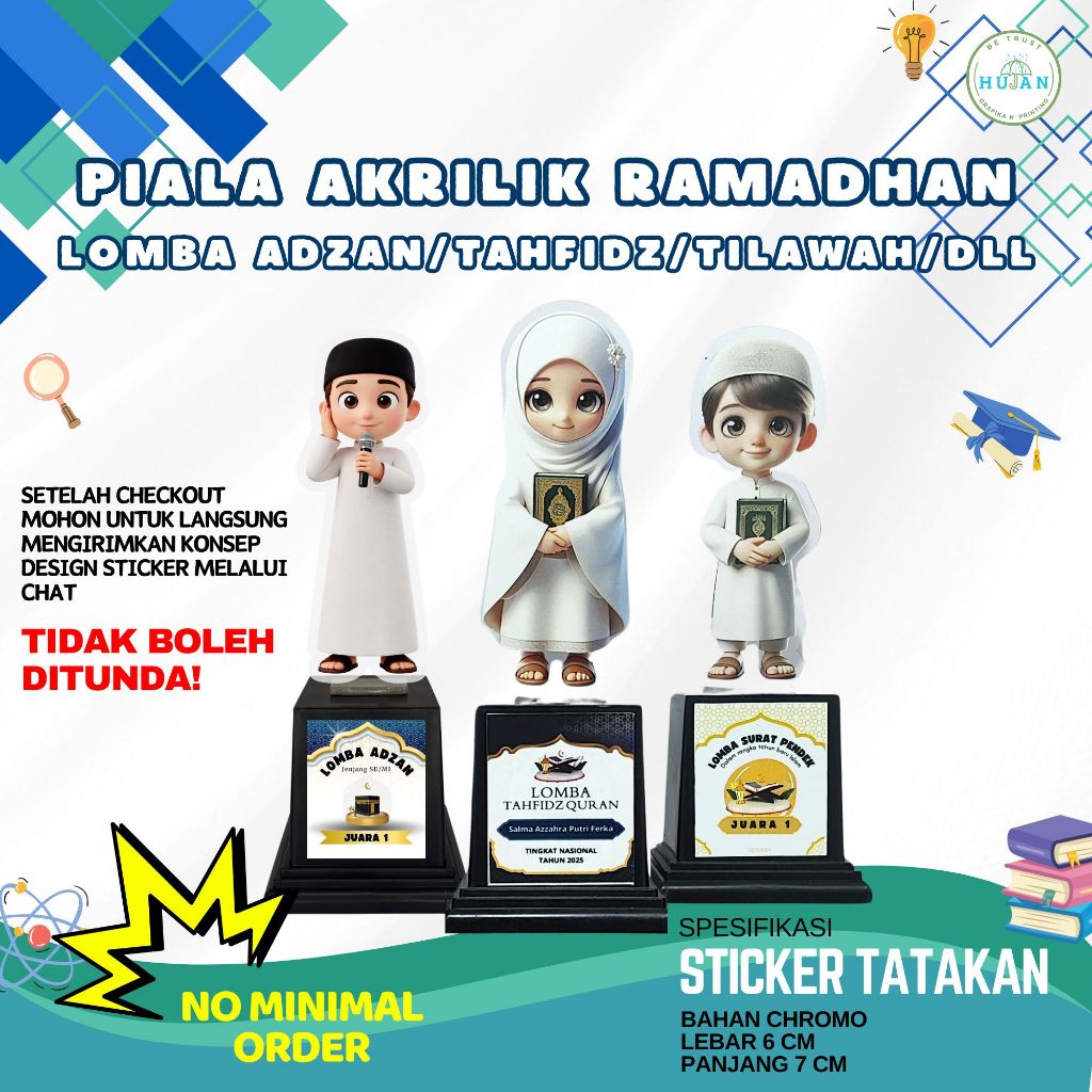 PIALA AKRILIK MUSLIM RAMADHAN/LOMBA ADZAN,TAHFIDZ, TILAWAH, DLL TERSEDIA DENGAN MIKA DAN NO MIKA