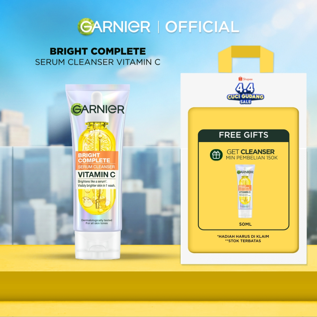 [HOT 4.4 SALE] GARNIER Facial Wash Bright Complete Vitamin C Serum Cleanser 100ml | Skincare Pembers