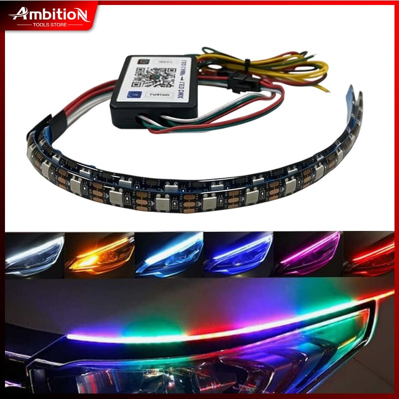 Lampu LED DRL Alis Flexibel WRGB APP 20CM 30CM 60CM RGB Matrix Welcome Bluetooth Lampu Mobil Motor M