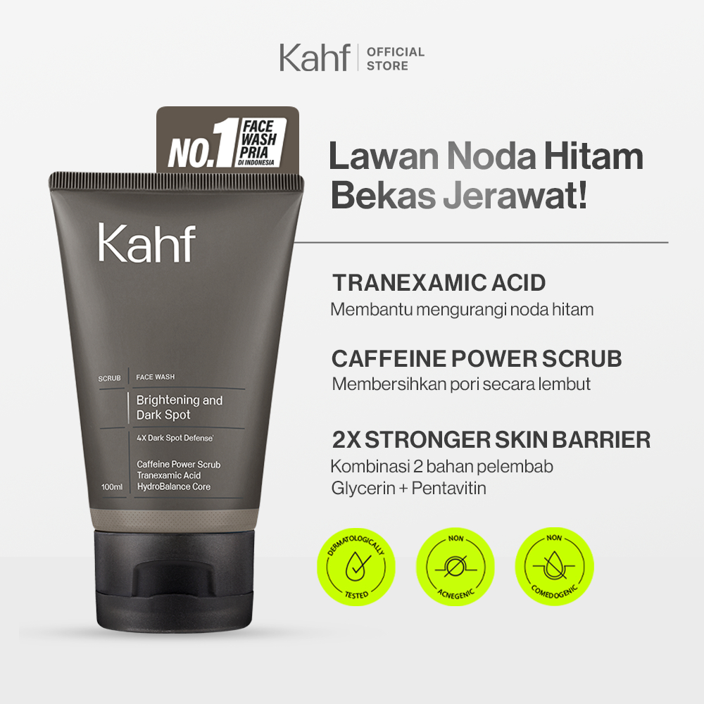 Kahf Face Wash Brightening and Dark Spot Scrub 100 ml - Sabun Cuci Muka Pria untuk Membantu Menghila