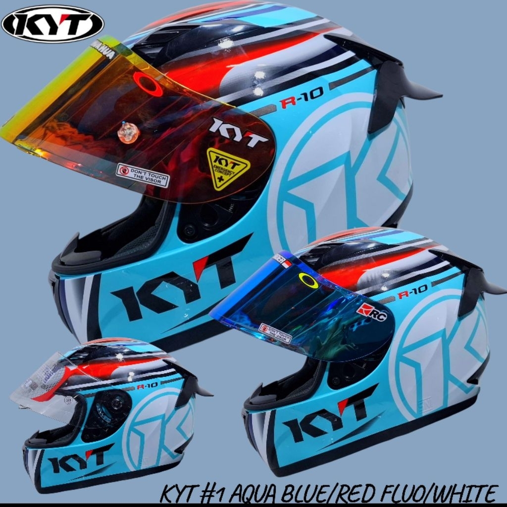 Helm kyt R10 #1 AQUA BLUE/RED FLUO/WHITE ORIGINAL HELM