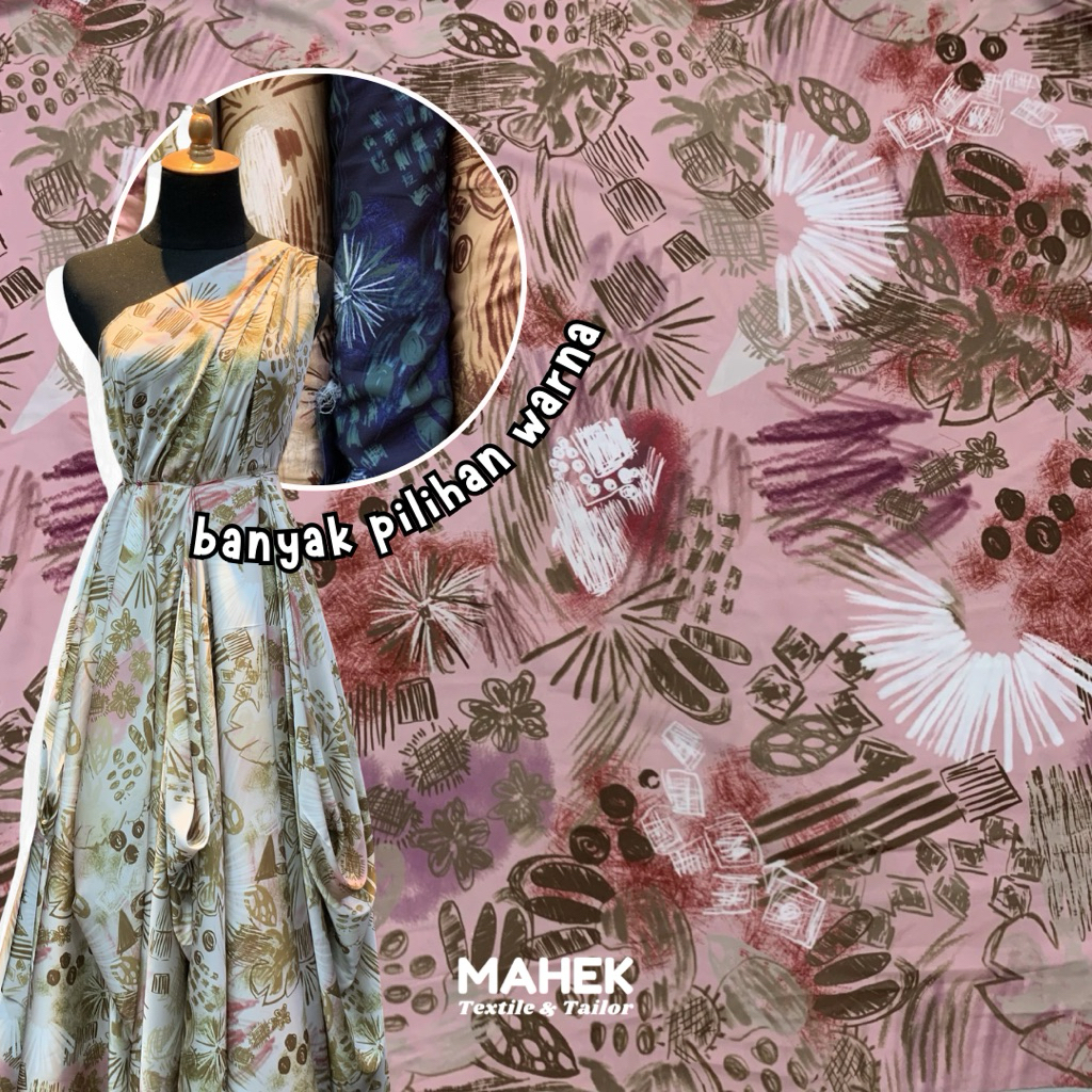 Moana Satin Motif Bunga / Armani Silk Motif Bunga / Satin Motif Bunga / Silk Premium / Bahan Dress G