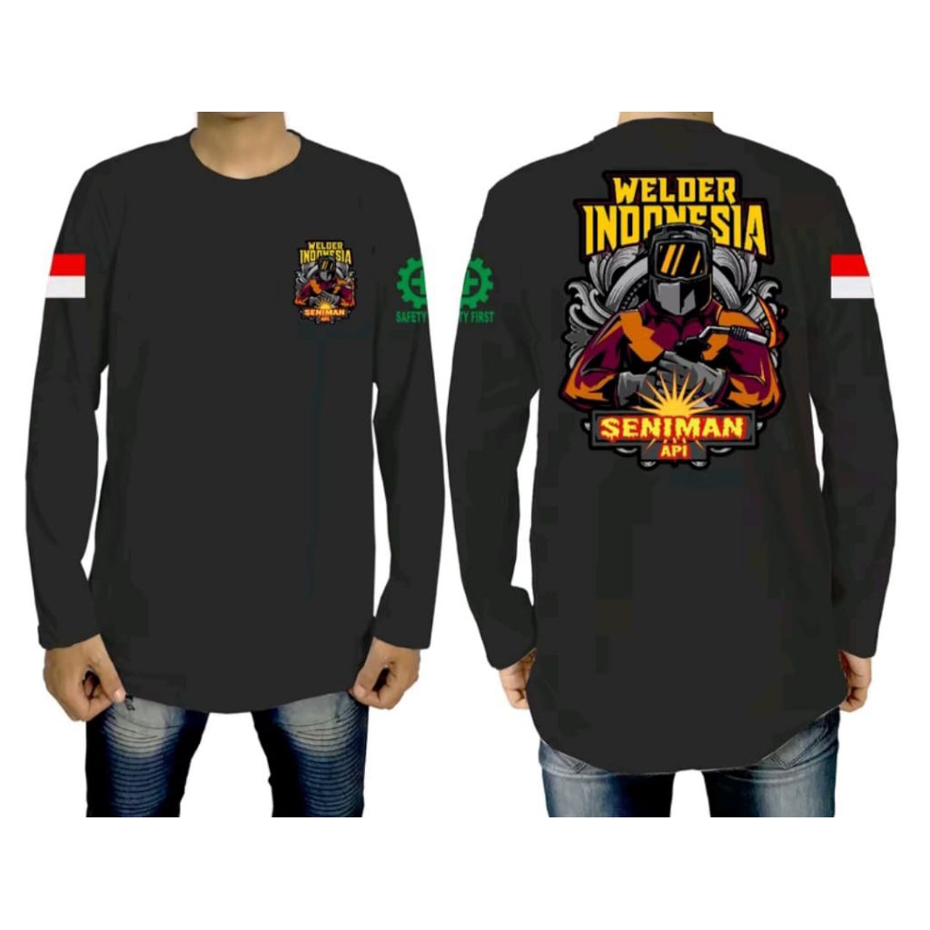 KAOS LENGAN PANJANG WELDER INDONESIA SENIMAN API MOTIF KUNING ABU