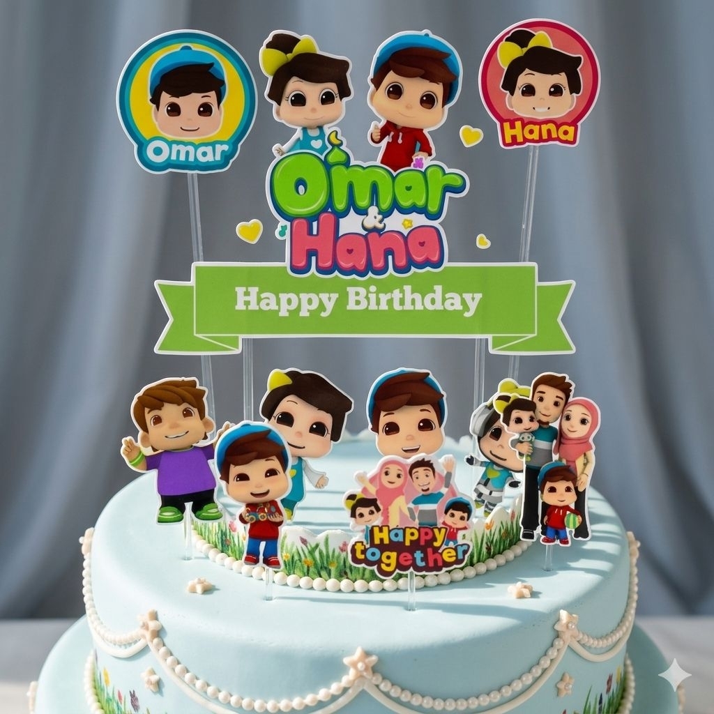 TOPPER CAKE CUSTOM ULANG TAHUN / HIASAN KUE CUSTOM OMAR HANA