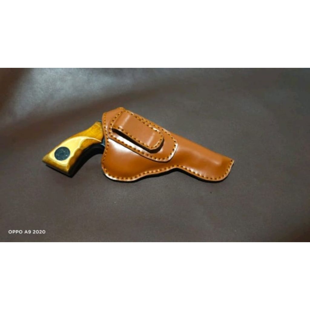 HOLSTER DALAM REVOLVER POLRI SARUNG SENJATA KULIT ASLI MODEL SLIP DALAM PINGGANG