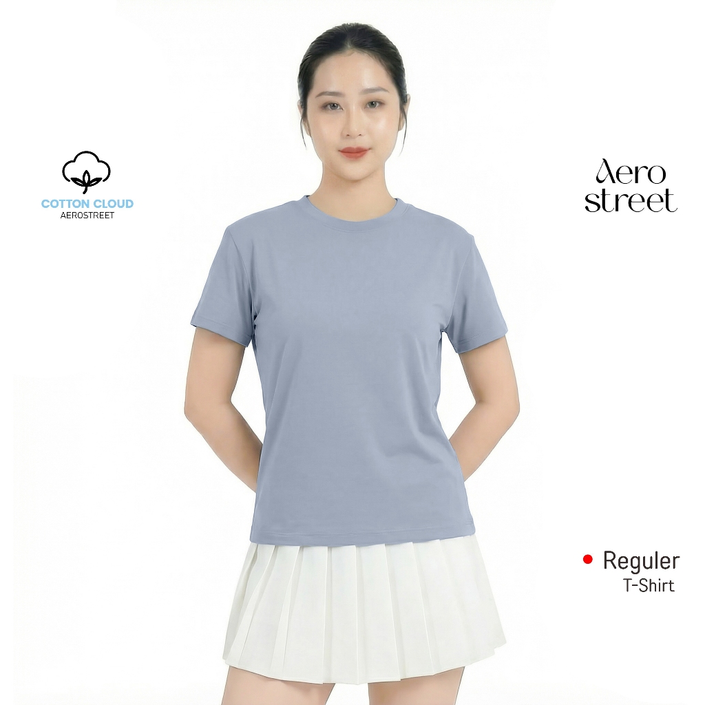 Aerostreet Clarie Kaos Wanita Cotton Cloud Denim T-shirt  Cewek Women Casual Cotton Premium Basic Mi