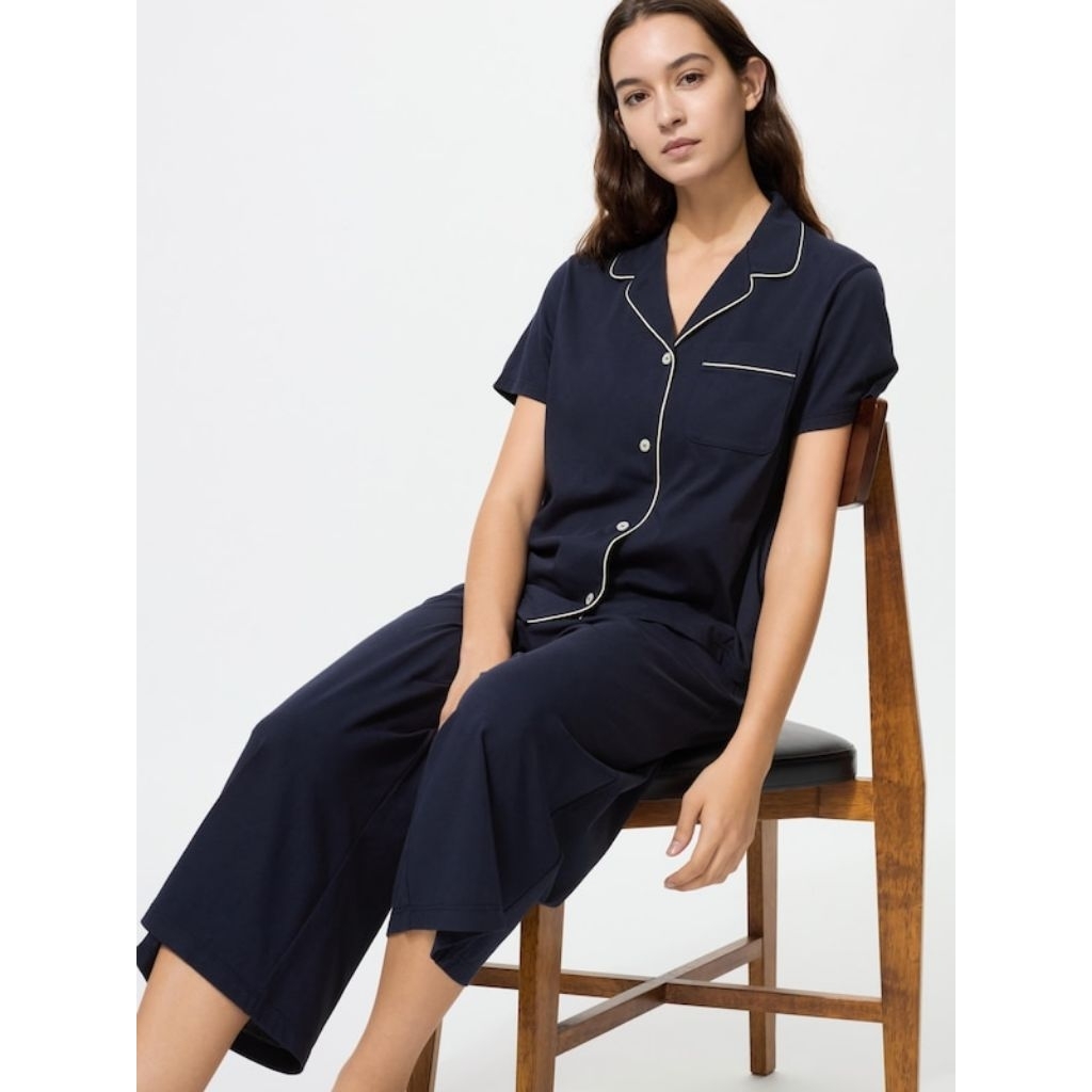 UNIQLO AIRism Katun Piyama Lengan Pendek Celana Panjang Set  Pajamas Short Original