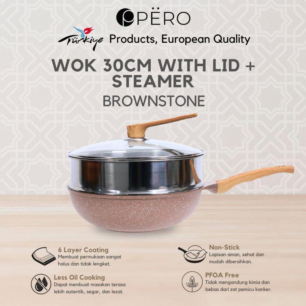 Pero Wok 30cm With Lid + Steamer / Wajan Granite Anti Lengket