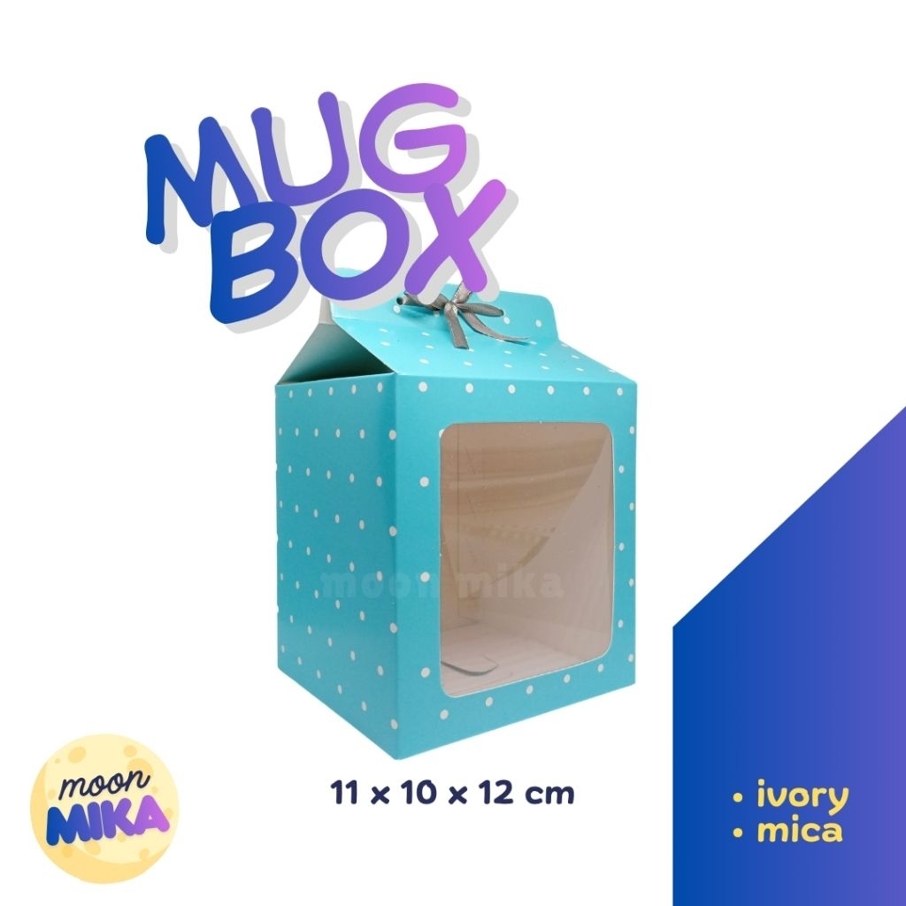 Mug box / Kotak gelas souvenir / Packaging toples / Window box / Kemasan Tumblr / Gift box polkadot 