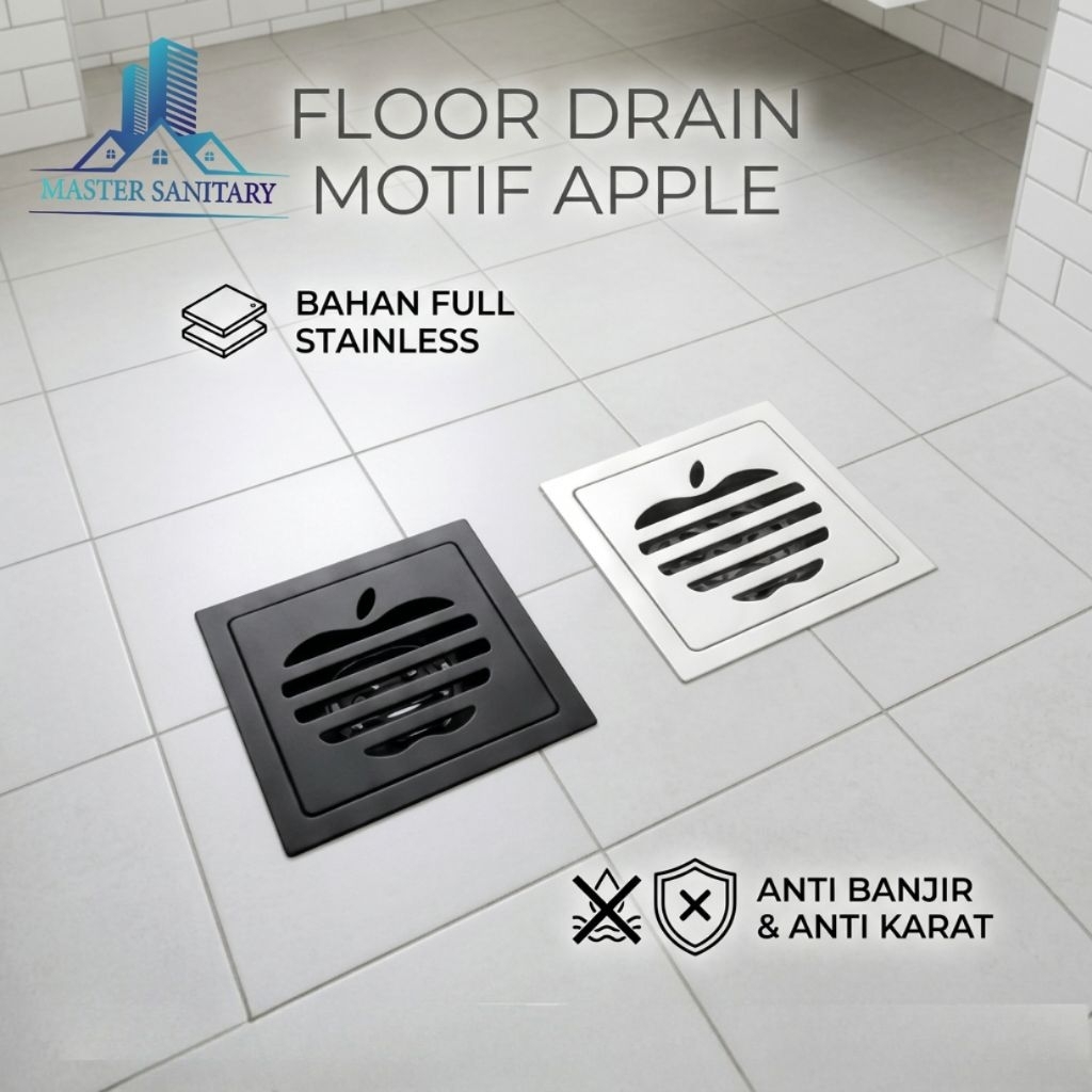 Smart Floor Drain Hitam Motif Apple Stainless Tebal /Smart floor drain Hitam Tebal Motif Apel