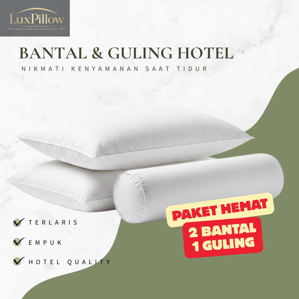 (3 in 1) Bantal Guling Hotel Premium Empuk Anti Kempes Lembut, Tebal, Nyaman