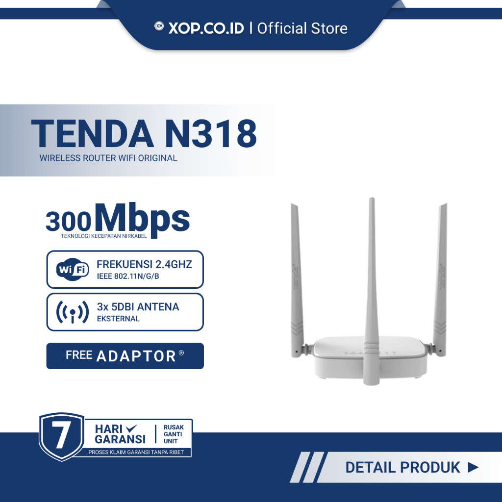 Tenda N318 Wiresless Router WiFi 300Mbps | 3 Antena Eksternal | Bekas Original | Free Adaptor