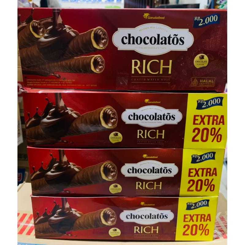 CHOCOLATOS Rich Wafer Roll - 12 pcs, Rasa Coklat Italia, Krim Coklat Berlimpah / Chocolatos Astor / 