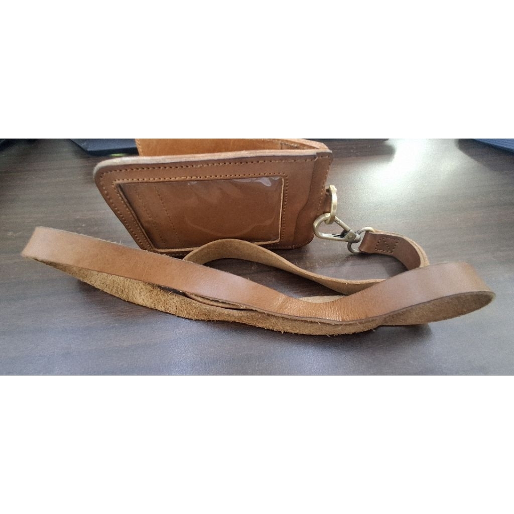 ID Card Holder Leather Premium Vintage - Wadah Kartu Nama Kalung Kulit - Lanyard ID Card Kulit Asli 