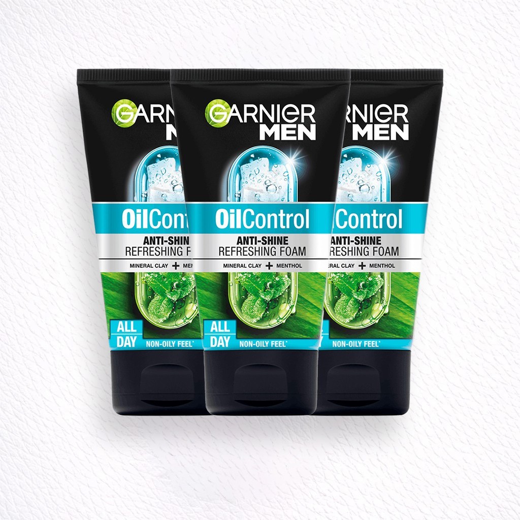 3PCS Garnier Men Turbolight Oil Control Cooling Foam Anti Shine 100ml Skincare Facial Wash Brighteni