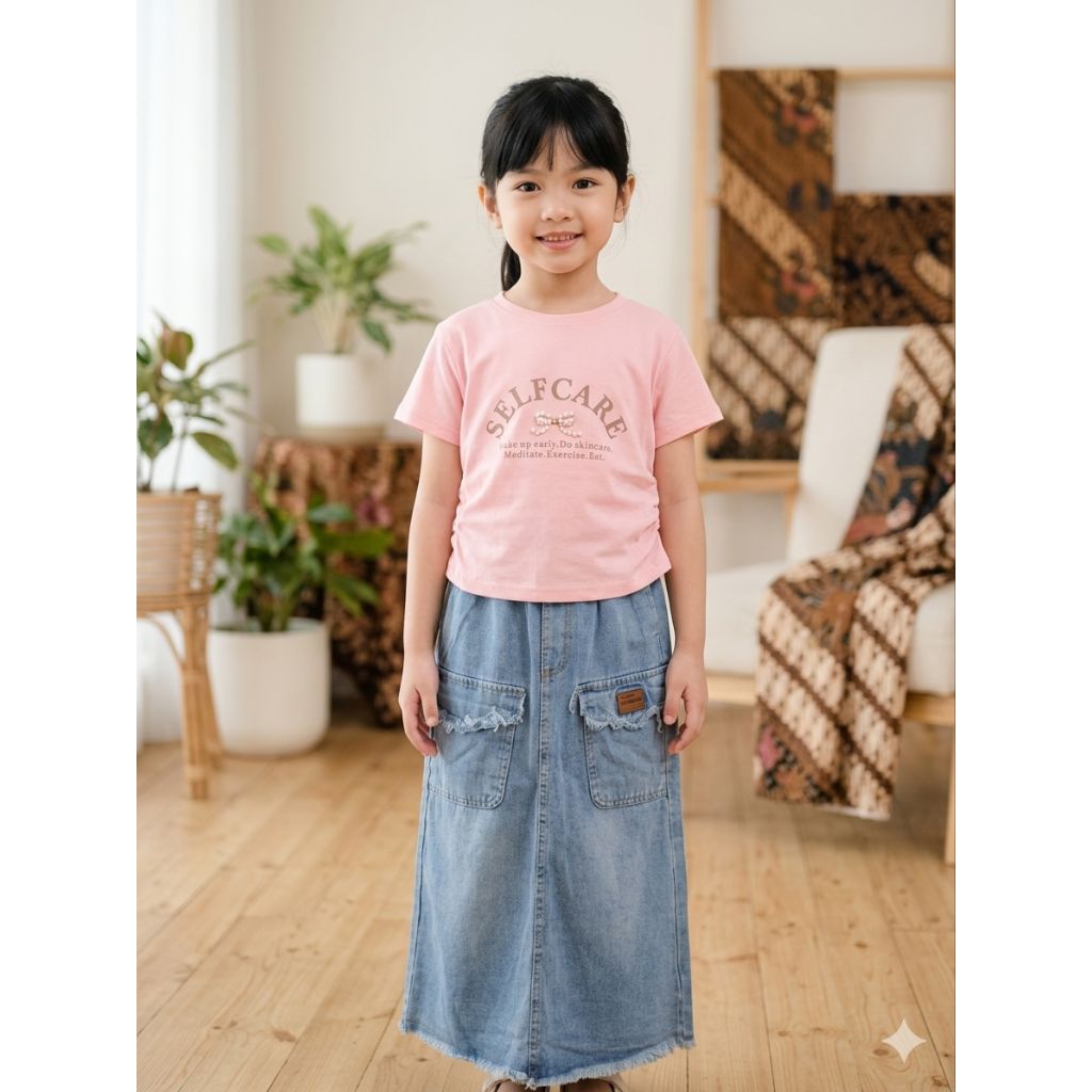 Setelan Anak Perempuan Rok Panjang Kaos Anak Pendek Kombinasi Mutiara