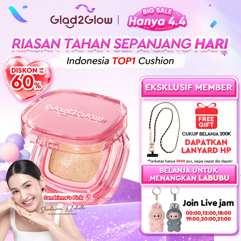 [Ready Stock]Glad2Glow Perfect Cover Cushion Foundation Waterproof Make Up Setting Concealer BB Crea