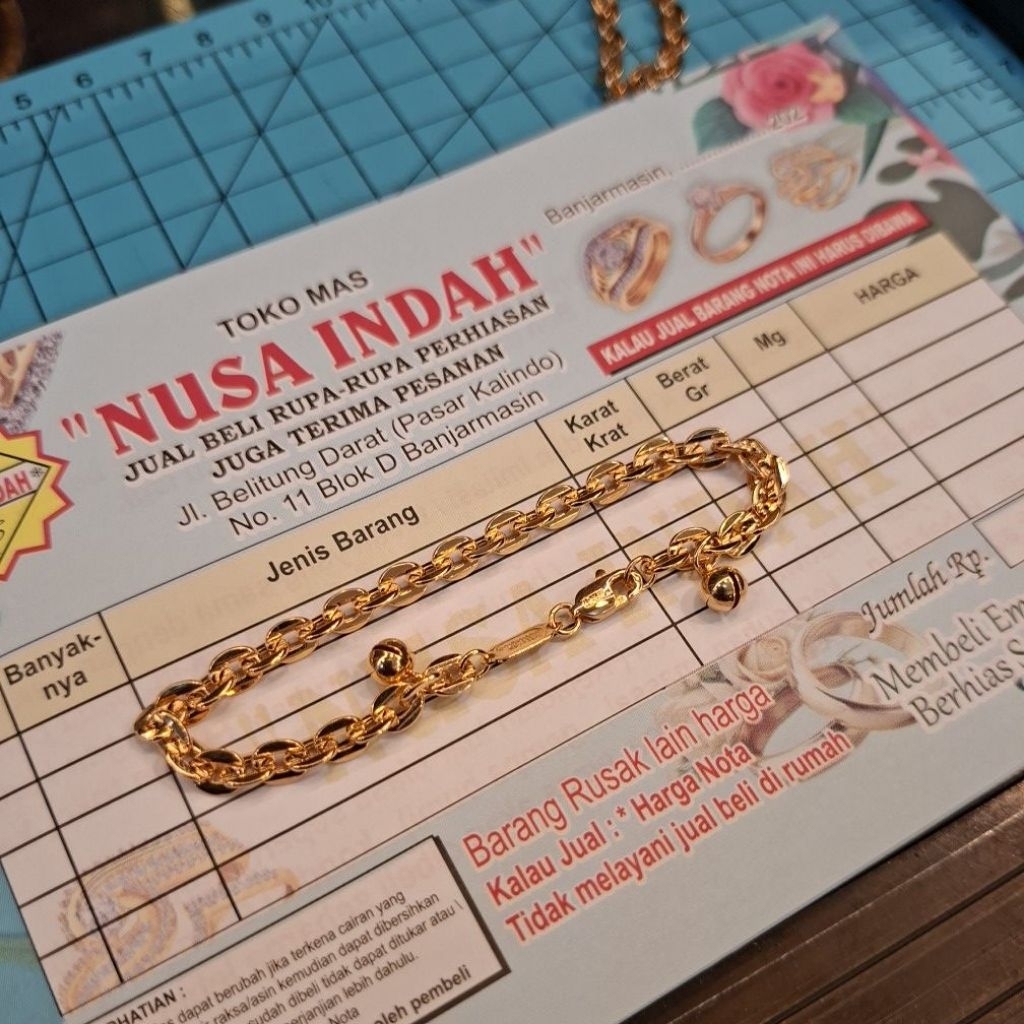 gelang rantai belitung kotak rose gold emas 375 kadar 8k