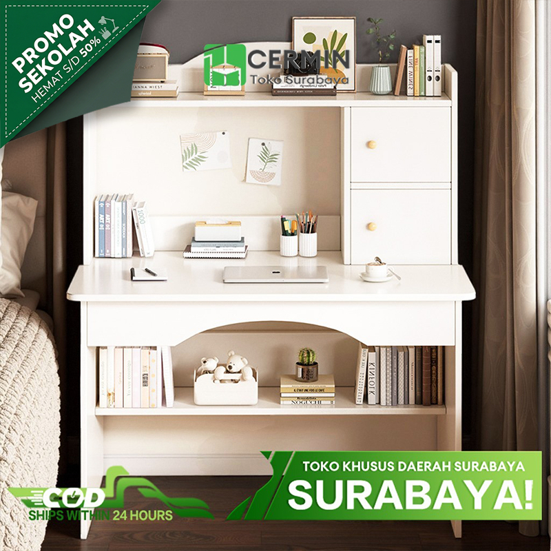 Pengiriman Dari Surabaya---Meja Belajar Meja Kerja Meja Tulis Minimalis Bertingkat dengan Lemari Mej