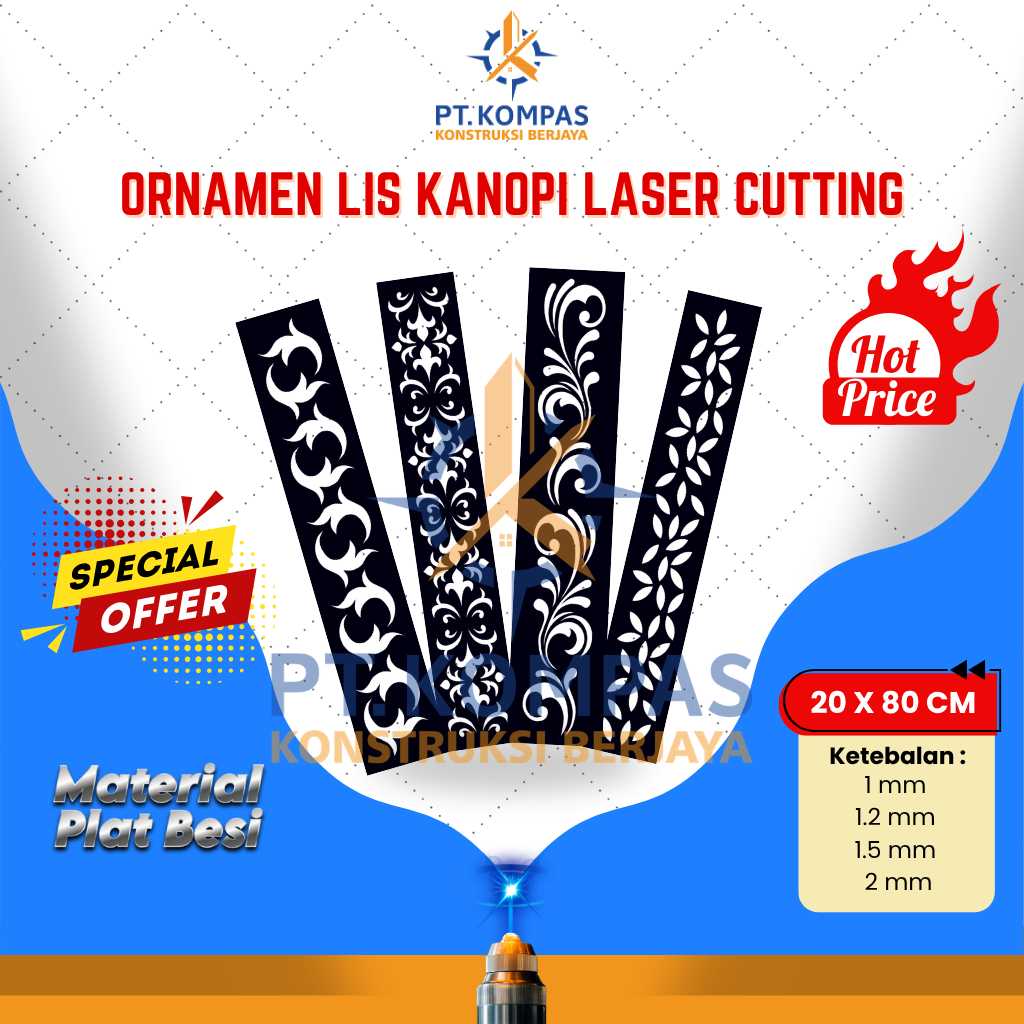 Ornamen Lis Kanopi Laser Cutting 20x80 CM