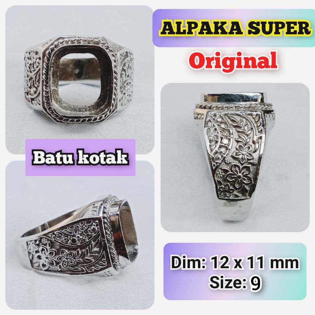 emban batu akik dan permata alpaka super tanam model kotak.12