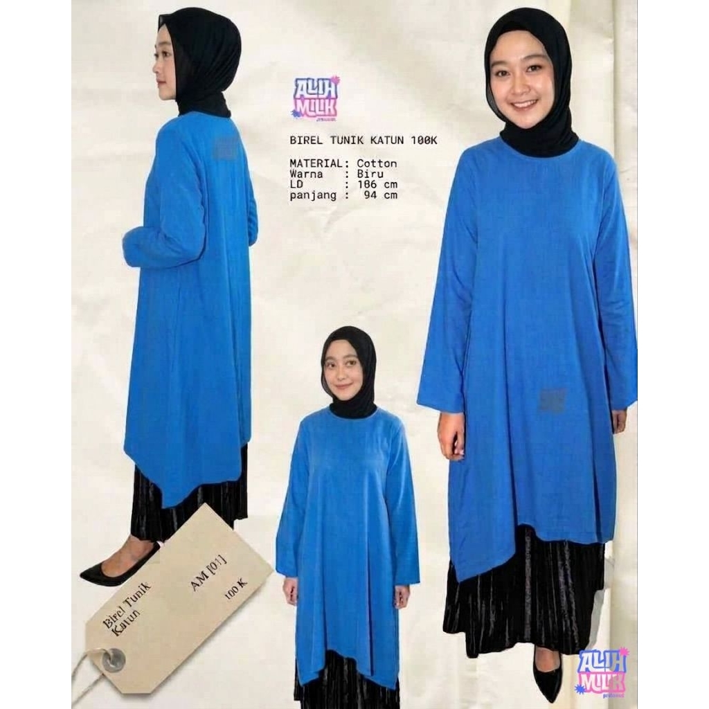 Tunik Katun Biru Elektrik