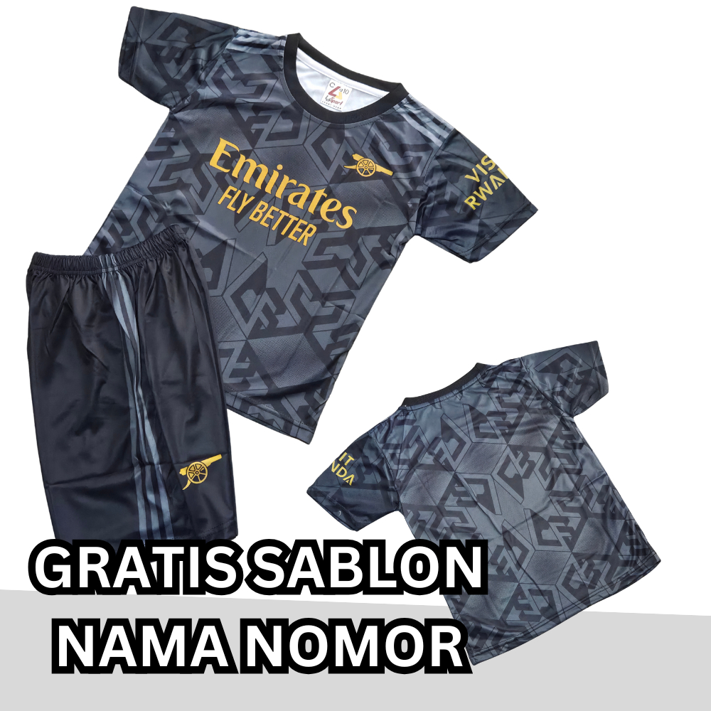 GRATIS NAMA NOMOR JERSEY BOLA ANAK ARSENAL HITAM UMUR 5-12 TAHUN