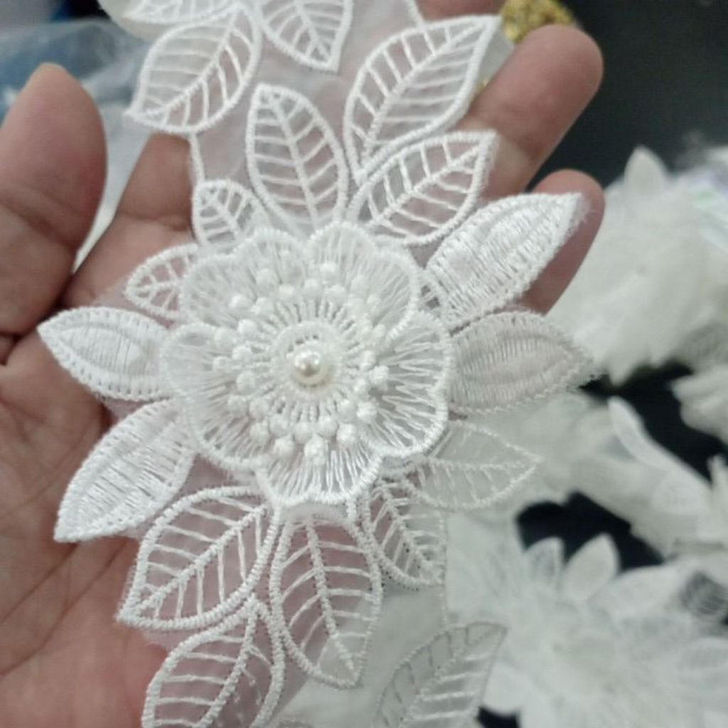 1 PC - RENDA GIPER BUNGA MUTIARA | RENDA PUTIH/ RENDA BORDIR/ RENDA TIMBUL