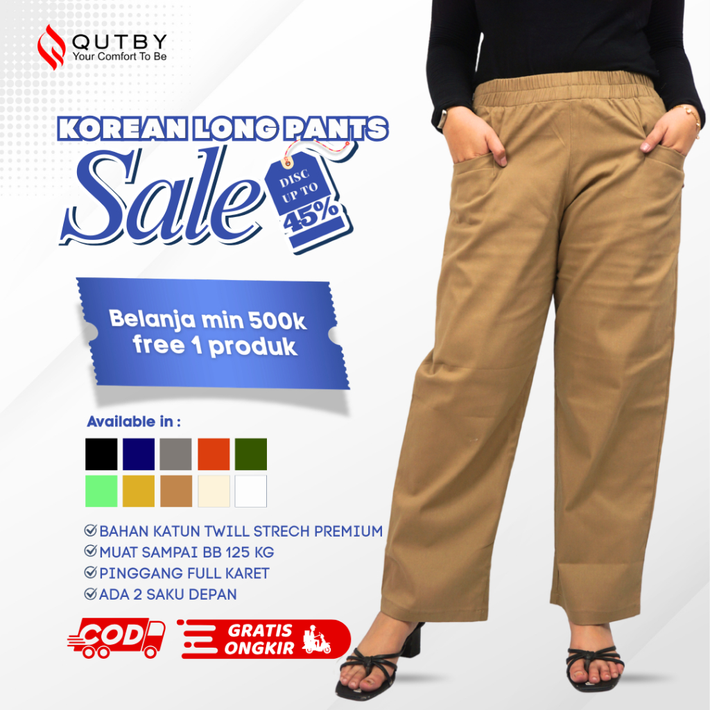 QUTBY - Kulot Jumbo Wanita Korean Long Pants Adem & Stretch | Muat BB 125 kg
