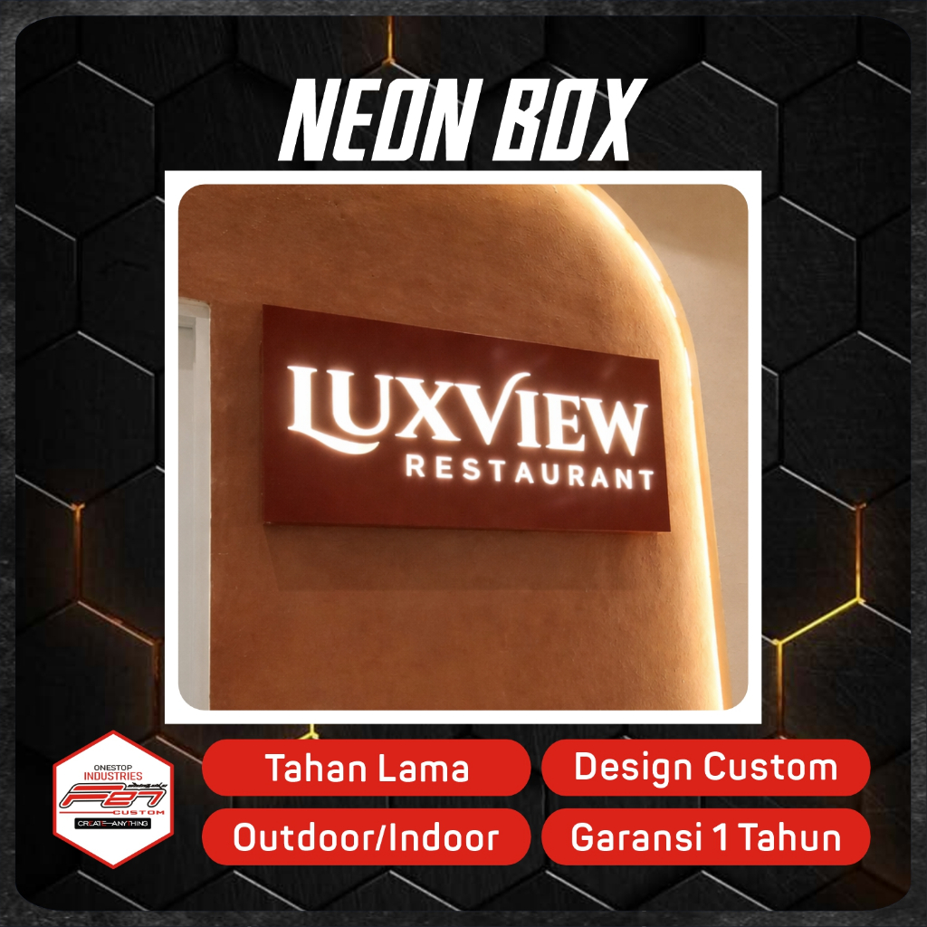 NEONBOX 1 SISI NEON BOX AKRILIK PERSEGI PANJANG - SIAP PASANG CUSTOM GAMBAR - OUTDOOR INDOOR - 100cm