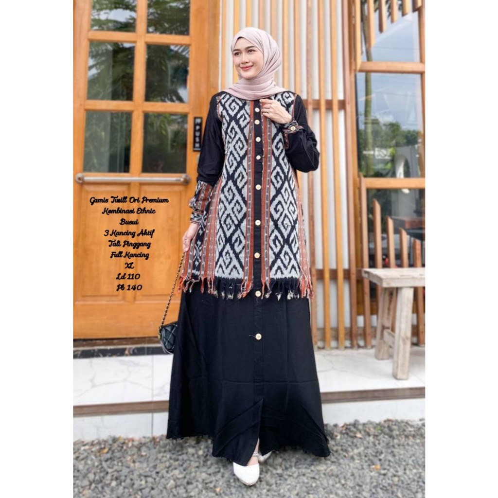 HD Collection Gamis Etnik Twill Ori Premium Kombinasi Tenun Terbaru 2025