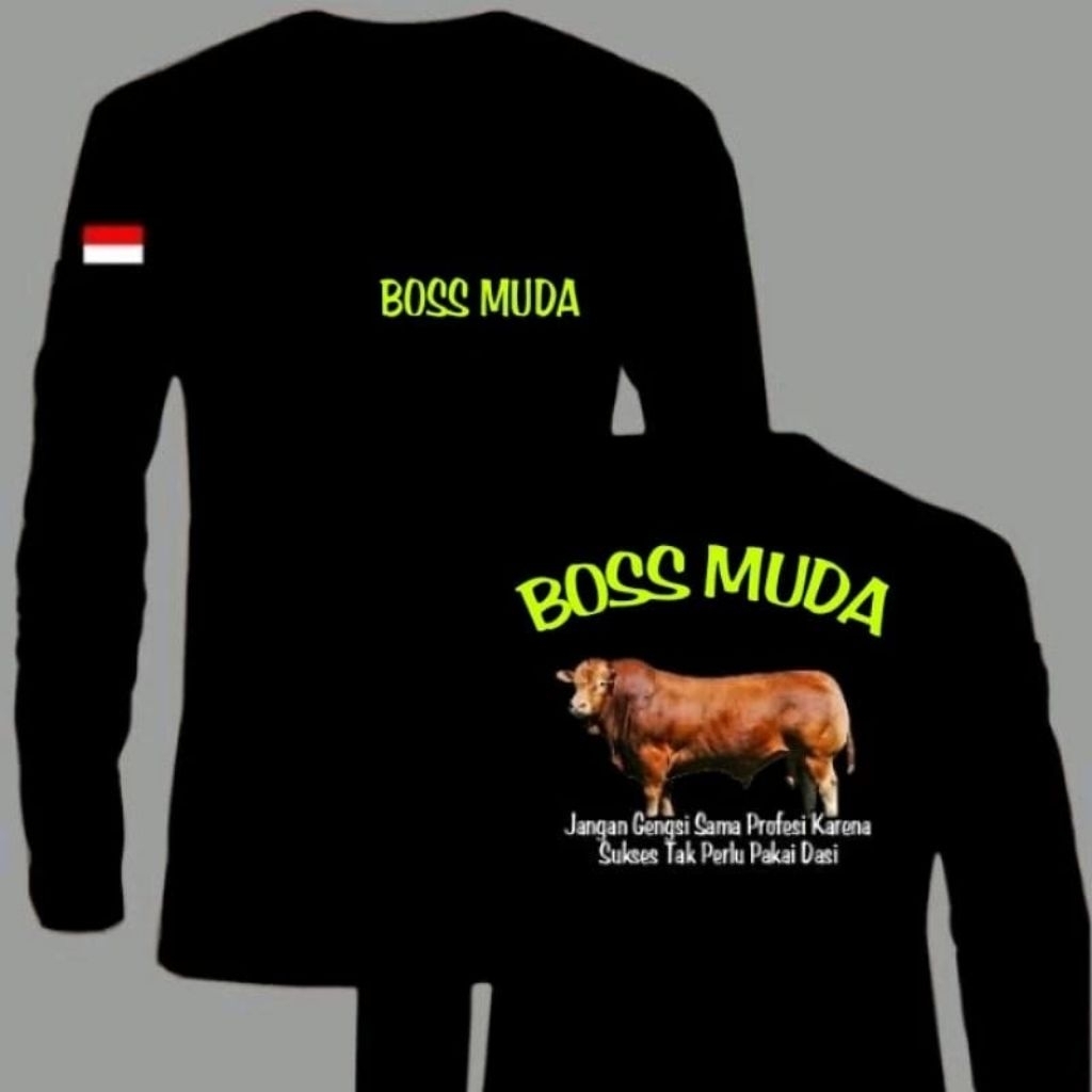 KAOS LENGAN PANJANG,BOS MUDA, WARNA GAMBAR SAPI COKLAT
