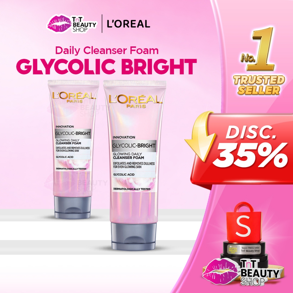 L'Oreal Paris Glycolic Bright Daily Cleanser Foam 50ml - 100ml | Skin Facial Wash Glyco Loreal