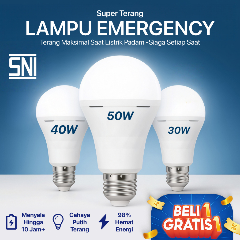 Lampu LED Emergency Bohlam Bulb A Merek Arius 50W 40W 30W 15W Putih Terang Tahan Lama Terang Dayligh