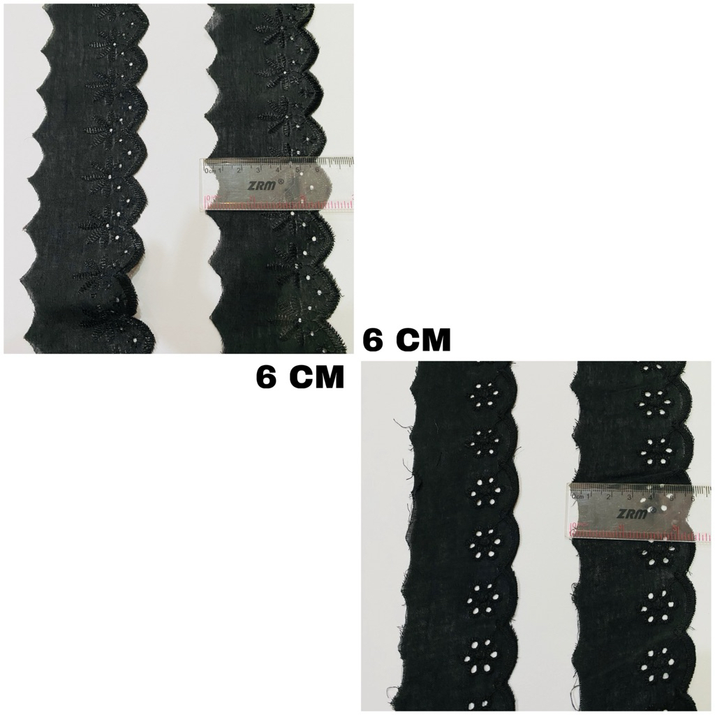 (PER YAR) Renda Katun Hitam Ukuran 6CM | BELI 7 YARD GRATIS 1 YARD