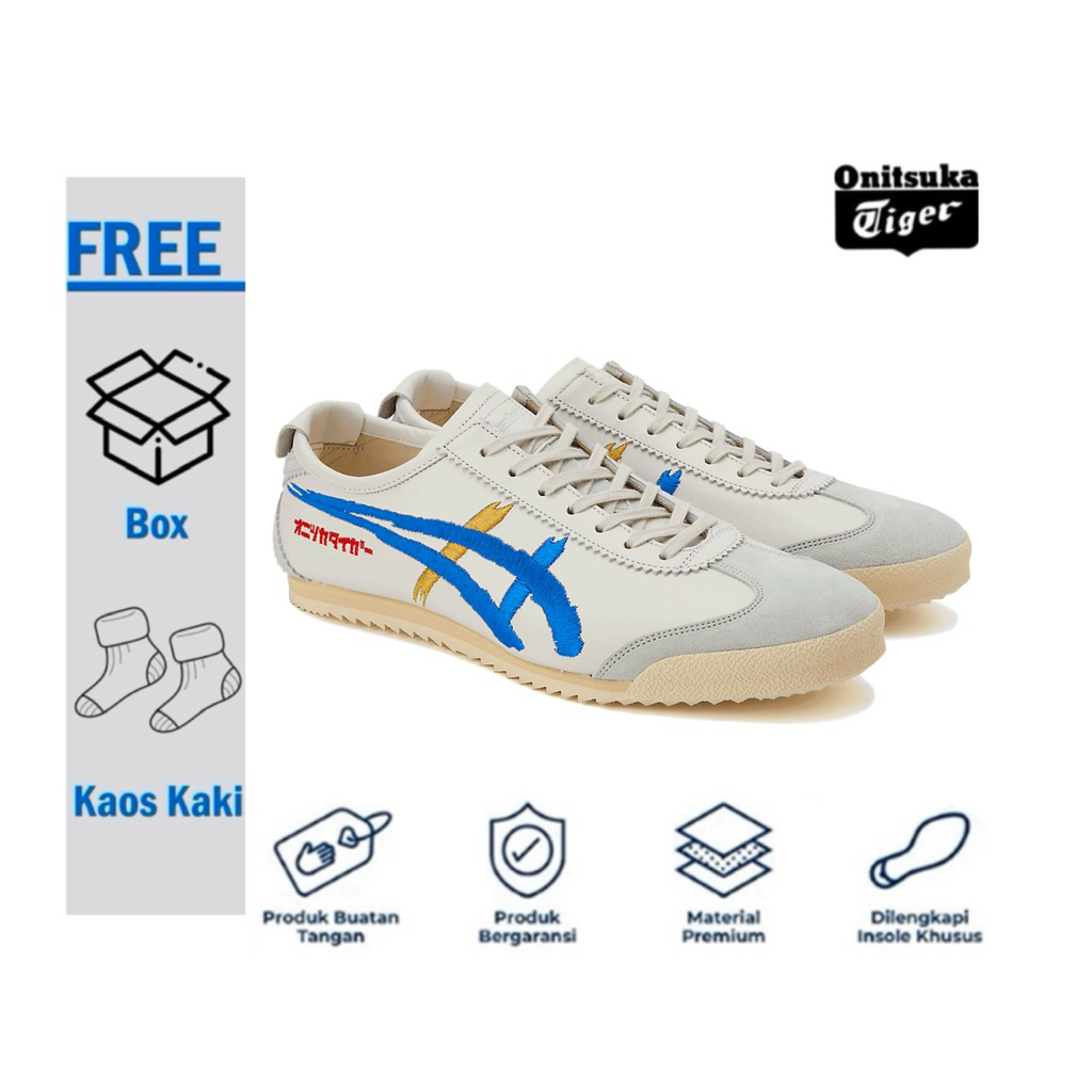 Sepatu Sneakers Onitsuka Tiger Japan Kabuki Cream Blue Yellow Sepatu Pria Wanita Original