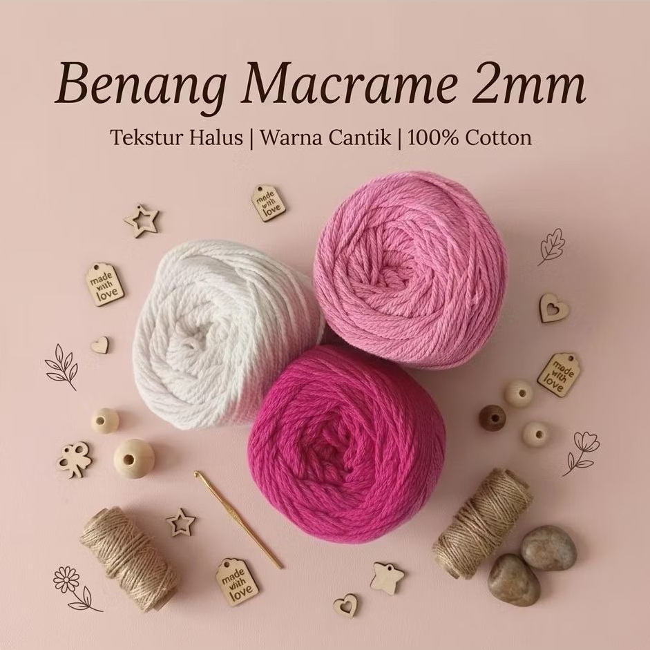 (KOZHIE) UK. 2MM BENANG MACRAME / BENANG POLYESTER / TALI KATUN MACRAME