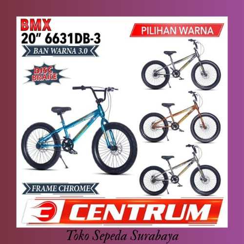 SEPEDA ANAK BMX 20 INCH CENTRUM 6631 DB-3 CHROME BAN POMPA