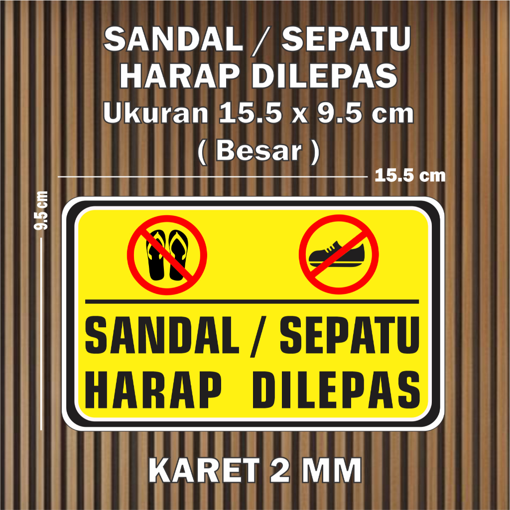 Pajangan hiasan dinding plang Sandal Sepatu Harap Dilepas kuning ukuran 15.5 x 9.5 cm Dekorasi perin